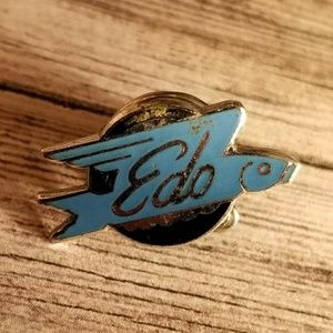 Vintage Edo tie tack pin blue enamel silver tone